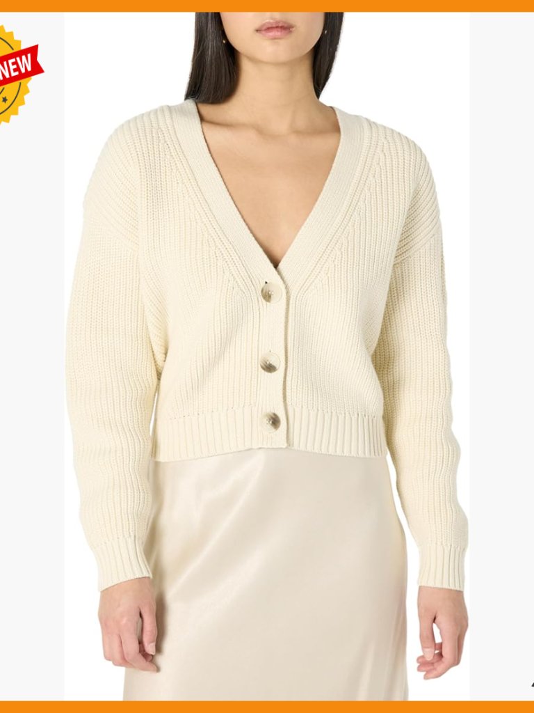 Cropped Button-Front Cardigan, Ribbed Knit, Loose Fit, Summer Layering